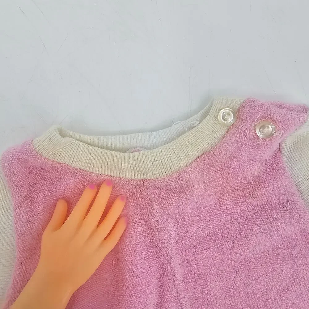 Vintage 70's Pastel Pink & Bunny Terry Cloth Bubbler Romper Twin Girls 9 mo 4029